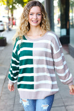 Load image into Gallery viewer, Striped Color Block Sweater in Hunter Green &amp; Taupe
