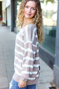 Striped Color Block Sweater in Hunter Green & Taupe