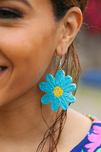 Load image into Gallery viewer, Daisy Flower Straw  Dangle Earrings in Sky Blue

