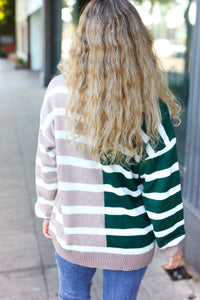 Striped Color Block Sweater in Hunter Green & Taupe