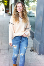 Load image into Gallery viewer, The Perfect Day Oatmeal Notched Neck Contrast Stitch Knit Hoodie
