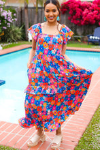 Load image into Gallery viewer, Follow Me Aqua Floral Print Square Neck Tiered Ruffle Maxi Dress
