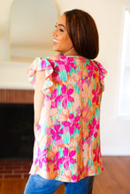 Load image into Gallery viewer, Tropical Breeze Floral Banded V Neck Flutter Sleeve Top in Peach
