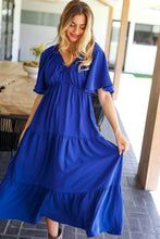 Load image into Gallery viewer, Live For Today Royal Blue Elastic V Neck Tiered Maxi Dress
