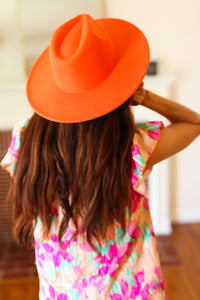Felt Hard Rim Fedora Hat in Orange