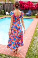 Load image into Gallery viewer, Follow Me Aqua Floral Print Square Neck Tiered Ruffle Maxi Dress
