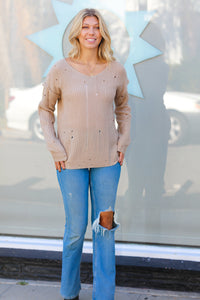 Dueling Dreams Distressed V Neck Sweater