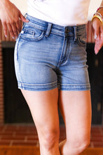 Load image into Gallery viewer, Medium Blue Mid-Rise Button Flap Back Pocket Denim Shorts by Judy Blue
