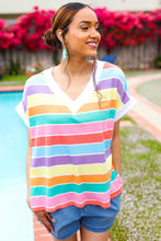 Load image into Gallery viewer, Sieze The Day Rainbow Striped V Neck Drop Shoulder Thermal Knit Top

