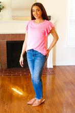 Load image into Gallery viewer, Hello Beautiful Two-Tone Wide Rib Ruffle Sleeve Top in Pink
