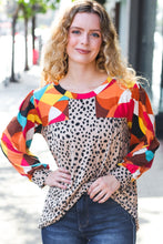 Load image into Gallery viewer, Rust &amp; Khaki Geometric Animal Print Color Block Bubble Sleeve Top
