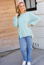 Load image into Gallery viewer, Back to Basics Jacquard Cable Pullover Top in Sage
