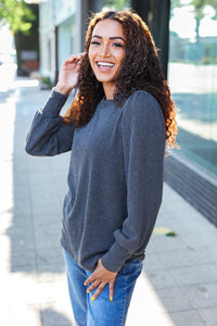 Everyday Rib Mineral Wash Long Sleeve Top in Charcoal