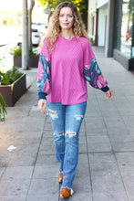 Load image into Gallery viewer, Weekend Ready Magenta &amp; Navy Floral Mineral Wash Rib Dolman Top
