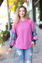 Load image into Gallery viewer, Weekend Ready Magenta &amp; Navy Floral Mineral Wash Rib Dolman Top
