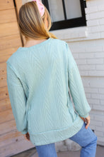 Load image into Gallery viewer, Back to Basics Jacquard Cable Pullover Top in Sage
