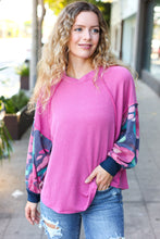 Load image into Gallery viewer, Weekend Ready Magenta &amp; Navy Floral Mineral Wash Rib Dolman Top
