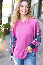 Load image into Gallery viewer, Weekend Ready Magenta &amp; Navy Floral Mineral Wash Rib Dolman Top
