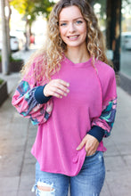 Load image into Gallery viewer, Weekend Ready Magenta &amp; Navy Floral Mineral Wash Rib Dolman Top
