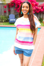 Load image into Gallery viewer, Feeling Playful Blue &amp; Fuchsia Striped Short Dolman Sleeve Knit Top
