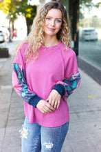 Load image into Gallery viewer, Weekend Ready Magenta &amp; Navy Floral Mineral Wash Rib Dolman Top
