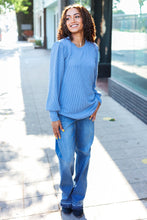 Load image into Gallery viewer, Everyday Rib Mineral Wash Long Sleeve Top in Vintage Denim
