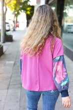 Load image into Gallery viewer, Weekend Ready Magenta &amp; Navy Floral Mineral Wash Rib Dolman Top
