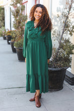 Load image into Gallery viewer, Beautiful You Holiday Overlap Ruffle V Neck Midi Dress in  Green
