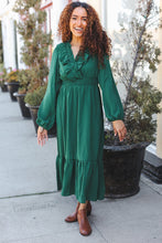 Load image into Gallery viewer, Beautiful You Holiday Overlap Ruffle V Neck Midi Dress in  Green
