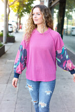 Load image into Gallery viewer, Weekend Ready Magenta &amp; Navy Floral Mineral Wash Rib Dolman Top
