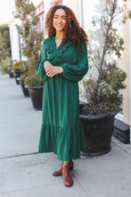 Load image into Gallery viewer, Beautiful You Holiday Overlap Ruffle V Neck Midi Dress in  Green
