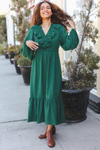 Load image into Gallery viewer, Beautiful You Holiday Overlap Ruffle V Neck Midi Dress in  Green
