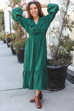 Load image into Gallery viewer, Beautiful You Holiday Overlap Ruffle V Neck Midi Dress in  Green
