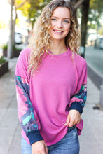 Load image into Gallery viewer, Weekend Ready Magenta &amp; Navy Floral Mineral Wash Rib Dolman Top
