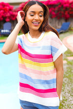 Load image into Gallery viewer, Feeling Playful Blue &amp; Fuchsia Striped Short Dolman Sleeve Knit Top
