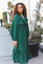 Load image into Gallery viewer, Beautiful You Holiday Overlap Ruffle V Neck Midi Dress in  Green
