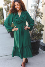 Load image into Gallery viewer, Beautiful You Holiday Overlap Ruffle V Neck Midi Dress in  Green
