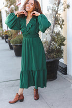 Load image into Gallery viewer, Beautiful You Holiday Overlap Ruffle V Neck Midi Dress in  Green
