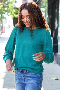 Everyday Rib Mineral Wash Long Sleeve Top in Hunter Green