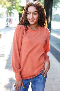 Everyday Rib Mineral Wash Long Sleeve Top in Rust