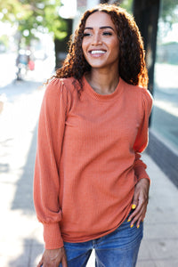 Everyday Rib Mineral Wash Long Sleeve Top in Rust