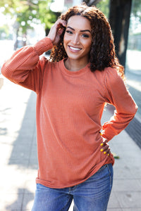 Everyday Rib Mineral Wash Long Sleeve Top in Rust