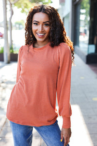 Everyday Rib Mineral Wash Long Sleeve Top in Rust