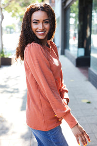 Everyday Rib Mineral Wash Long Sleeve Top in Rust