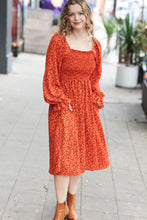 Load image into Gallery viewer, Keep You Close Smocking Ditsy Floral Woven Dress in Rust
