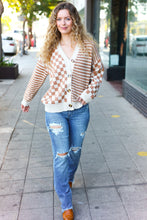 Load image into Gallery viewer, Cozy Days Checkered &amp; Striped Button Down Cardigan in Taupe
