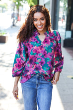 Load image into Gallery viewer, Beautiful You Hunter Green Watercolor Floral Print Notch Neck Top
