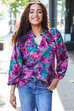 Load image into Gallery viewer, Beautiful You Hunter Green Watercolor Floral Print Notch Neck Top
