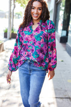 Load image into Gallery viewer, Beautiful You Hunter Green Watercolor Floral Print Notch Neck Top
