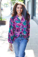 Load image into Gallery viewer, Beautiful You Hunter Green Watercolor Floral Print Notch Neck Top
